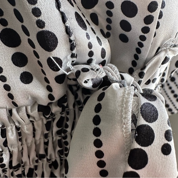 A’GACI white black polka dot silky peplum tie billowy flowy blouse top vintage - Picture 4 of 12